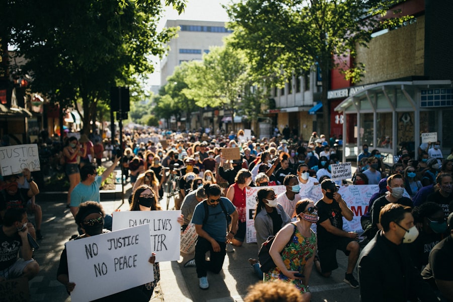 Protesters marching